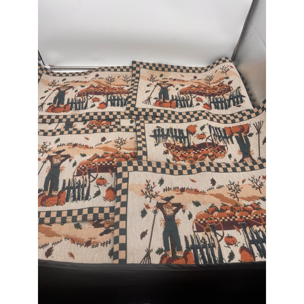 Fall Harvest Placemats Set of 8 Pumpkin Scarecrow Tapestry Farmhouse Autumn
